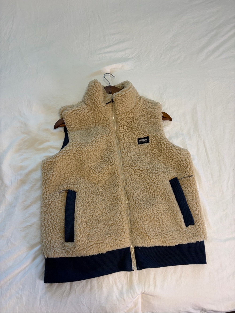 G.H. Bass & Co. Cream Sherpa Vest with Navy Trim